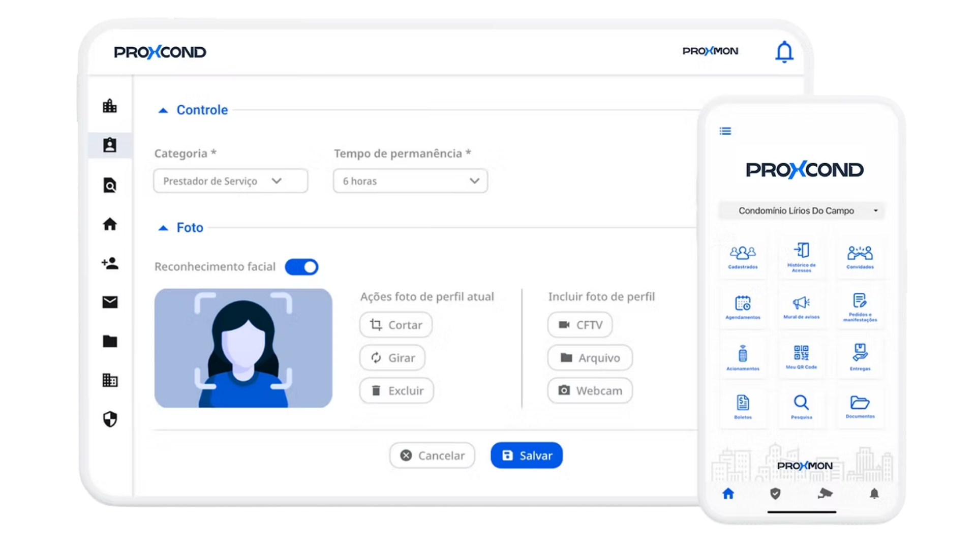 Mockup da plataforma web e app